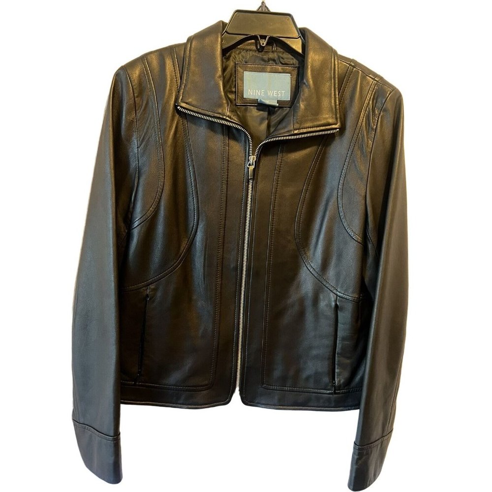 New Without Tags Women Nine West Black Leather Jacket Size Medium So Soft